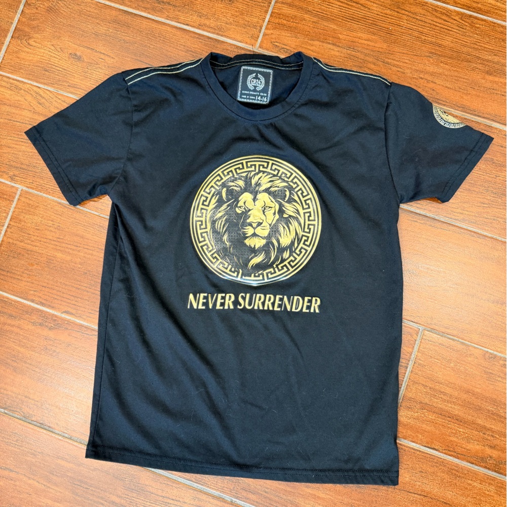 Black Tee with Gold Lion Emblem